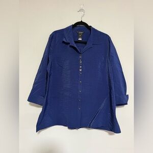 Ali Miles Blue Textured Button Up Top Size Large Artsy Wearable Art Shimmer